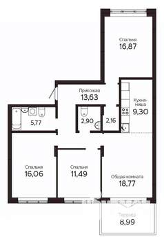4-к квартира, вторичка, 95м2, 1/23 этаж