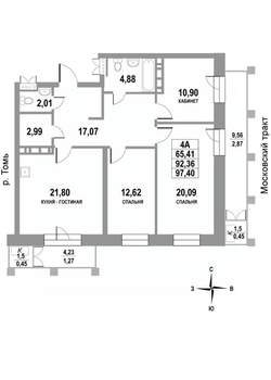 4-к квартира, строящийся дом, 97м2, 18/22 этаж