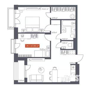 2-к квартира, вторичка, 68м2, 8/10 этаж