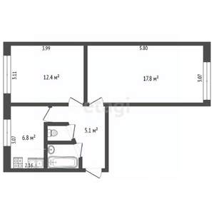 2-к квартира, вторичка, 45м2, 1/5 этаж