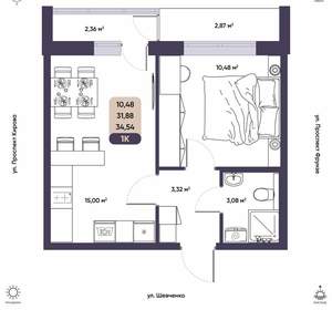 1-к квартира, вторичка, 35м2, 8/16 этаж