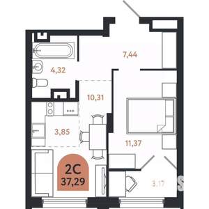 2-к квартира, вторичка, 37м2, 7/26 этаж
