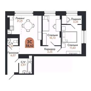 3-к квартира, вторичка, 58м2, 24/26 этаж