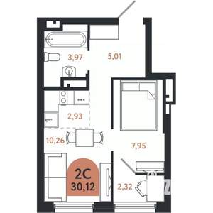 2-к квартира, вторичка, 30м2, 14/26 этаж