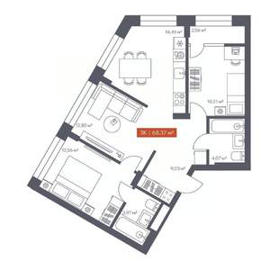 3-к квартира, вторичка, 68м2, 2/7 этаж