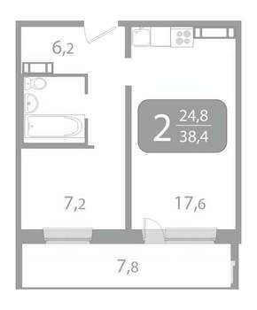 2-к квартира, вторичка, 38м2, 1/17 этаж