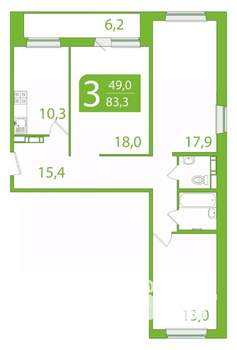 3-к квартира, вторичка, 80м2, 9/10 этаж