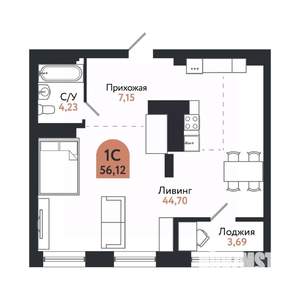 1-к квартира, вторичка, 54м2, 26/26 этаж