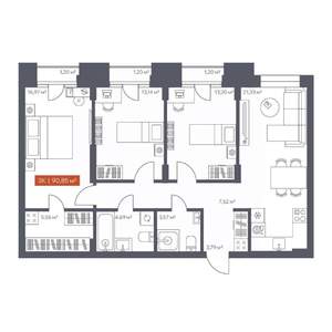 3-к квартира, строящийся дом, 91м2, 3/30 этаж