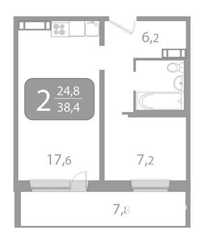 2-к квартира, вторичка, 38м2, 15/17 этаж