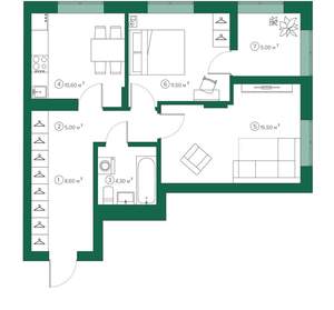 2-к квартира, вторичка, 58м2, 3/8 этаж