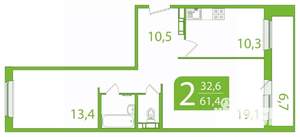2-к квартира, вторичка, 58м2, 10/10 этаж