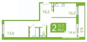 2-к квартира, вторичка, 57м2, 3/10 этаж