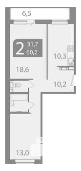 2-к квартира, вторичка, 57м2, 1/10 этаж