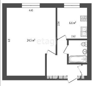 1-к квартира, вторичка, 42м2, 1/9 этаж