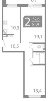 2-к квартира, вторичка, 61м2, 6/10 этаж