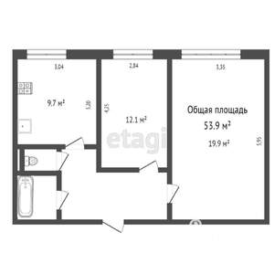 2-к квартира, вторичка, 54м2, 1/9 этаж