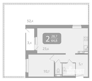2-к квартира, вторичка, 63м2, 2/10 этаж