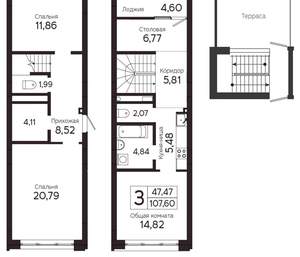 3-к квартира, вторичка, 108м2, 5/23 этаж