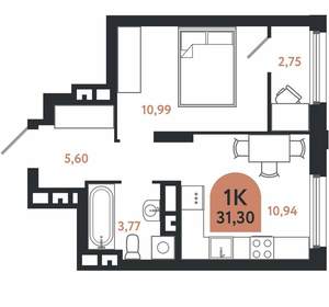 1-к квартира, вторичка, 31м2, 17/26 этаж