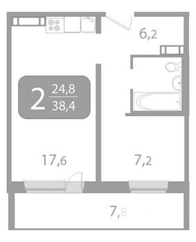 2-к квартира, вторичка, 38м2, 4/17 этаж