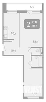 2-к квартира, вторичка, 57м2, 7/10 этаж