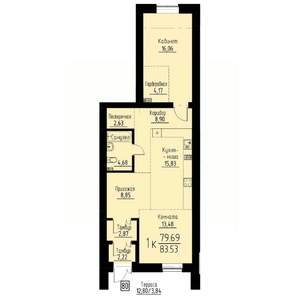 1-к квартира, вторичка, 84м2, 1/10 этаж
