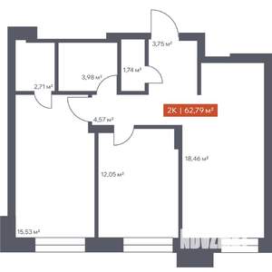 2-к квартира, вторичка, 63м2, 2/30 этаж