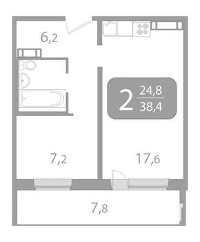 2-к квартира, вторичка, 38м2, 16/17 этаж