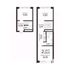 2-к квартира, вторичка, 68м2, 3/23 этаж