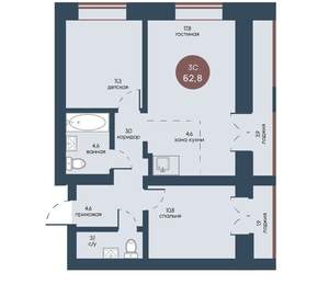 3-к квартира, вторичка, 63м2, 5/7 этаж