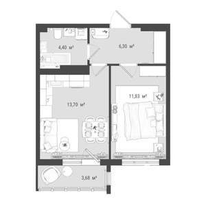 2-к квартира, строящийся дом, 40м2, 1/16 этаж