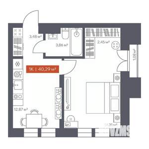 1-к квартира, вторичка, 40м2, 14/30 этаж