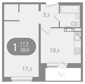 1-к квартира, вторичка, 38м2, 6/10 этаж