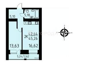 2-к квартира, вторичка, 45м2, 3/17 этаж