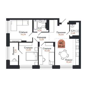 4-к квартира, вторичка, 81м2, 16/26 этаж