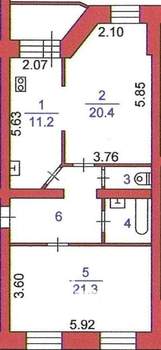 2-к квартира, вторичка, 69м2, 6/6 этаж