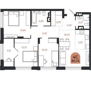 4-к квартира, вторичка, 81м2, 7/26 этаж