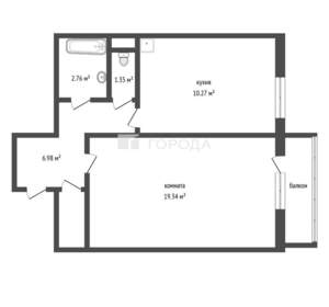 1-к квартира, вторичка, 43м2, 2/10 этаж