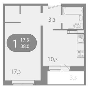 1-к квартира, вторичка, 38м2, 9/10 этаж