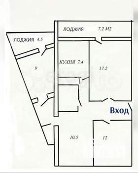 3-к квартира, вторичка, 72м2, 5/5 этаж