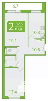 2-к квартира, вторичка, 58м2, 7/10 этаж