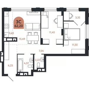 3-к квартира, вторичка, 62м2, 17/26 этаж