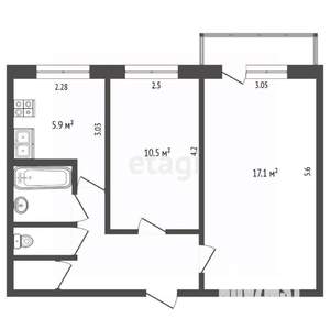 2-к квартира, вторичка, 44м2, 4/5 этаж