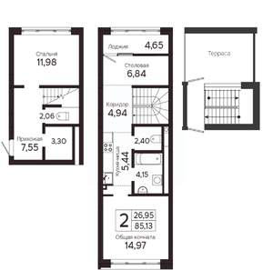 2-к квартира, вторичка, 85м2, 5/23 этаж