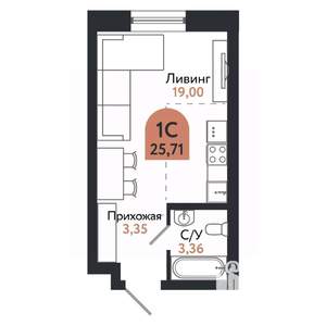 1-к квартира, вторичка, 26м2, 1/26 этаж