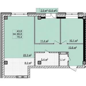 3-к квартира, строящийся дом, 70м2, 8/18 этаж