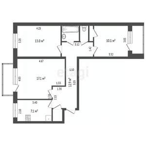 3-к квартира, вторичка, 64м2, 9/9 этаж