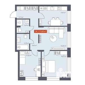3-к квартира, вторичка, 72м2, 2/10 этаж