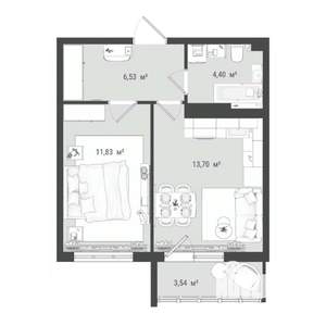 2-к квартира, строящийся дом, 40м2, 11/16 этаж